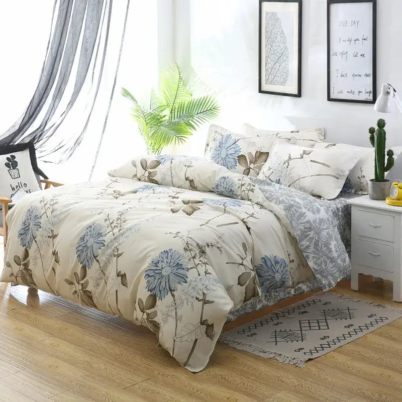 Astronaut cartoon lattice floral bedding set green & white bedroom