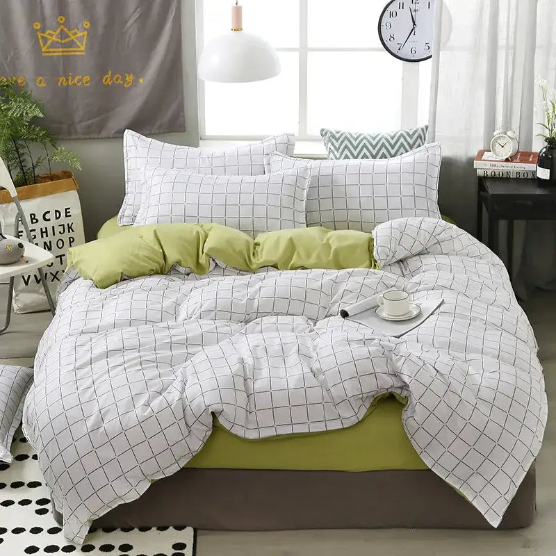 Astronaut cartoon lattice floral bedding set green & white bedroom