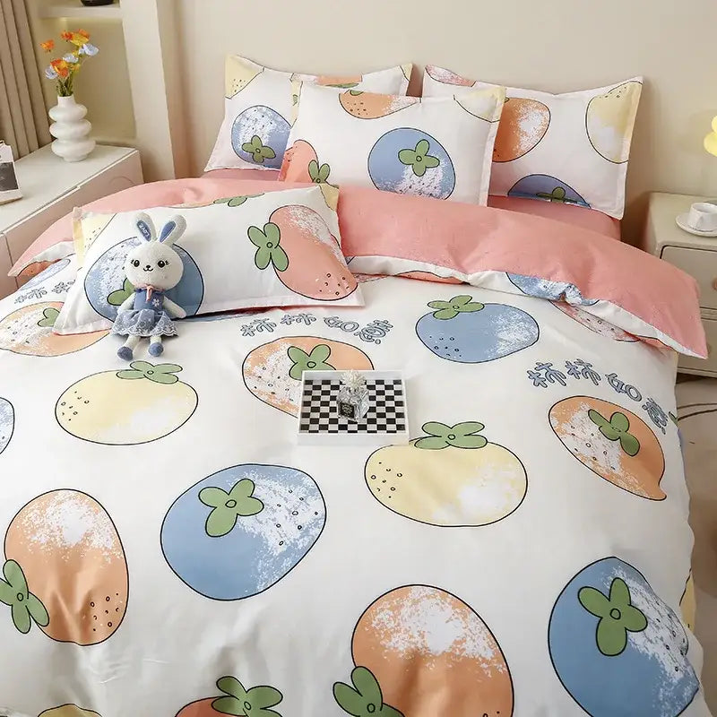 Astronaut cartoon lattice floral bedding set green & white bedroom