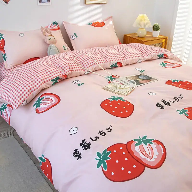 Astronaut cartoon lattice floral bedding set green & white bedroom