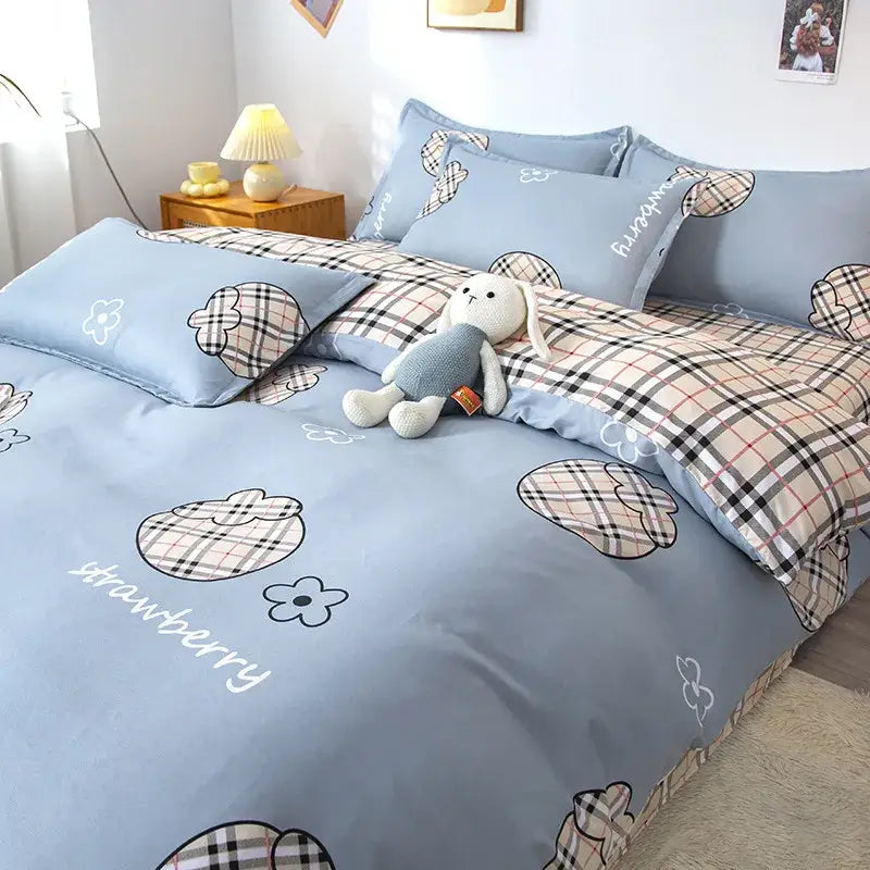 Astronaut cartoon lattice floral bedding set green & white bedroom