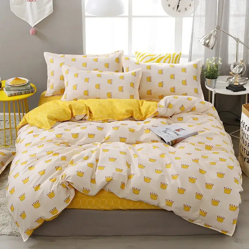 Astronaut cartoon lattice floral bedding set green & white bedroom