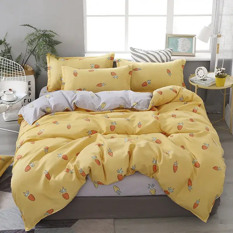 Astronaut cartoon lattice floral bedding set green & white bedroom