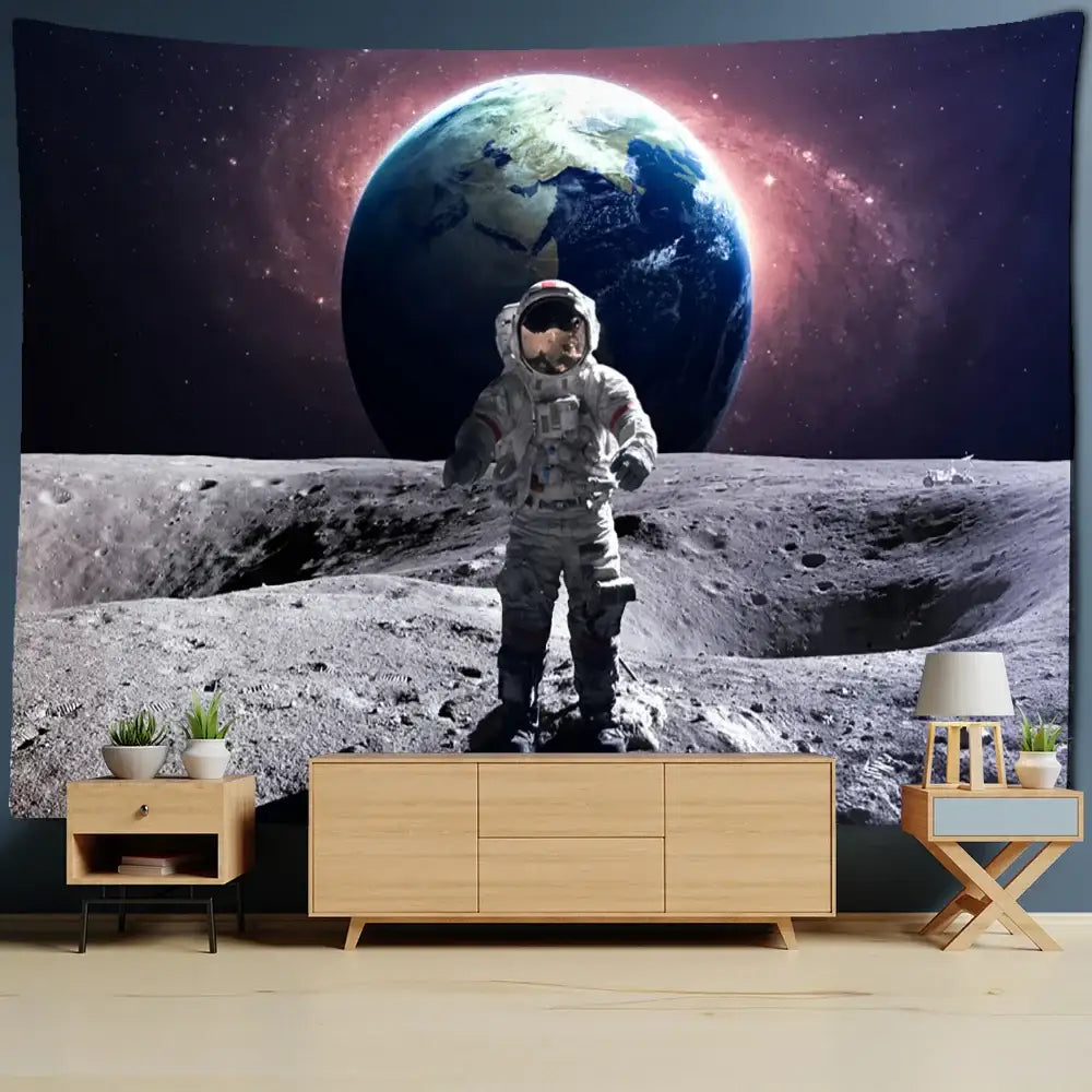 Astronaut moon tapestry wall hanging for living room decor