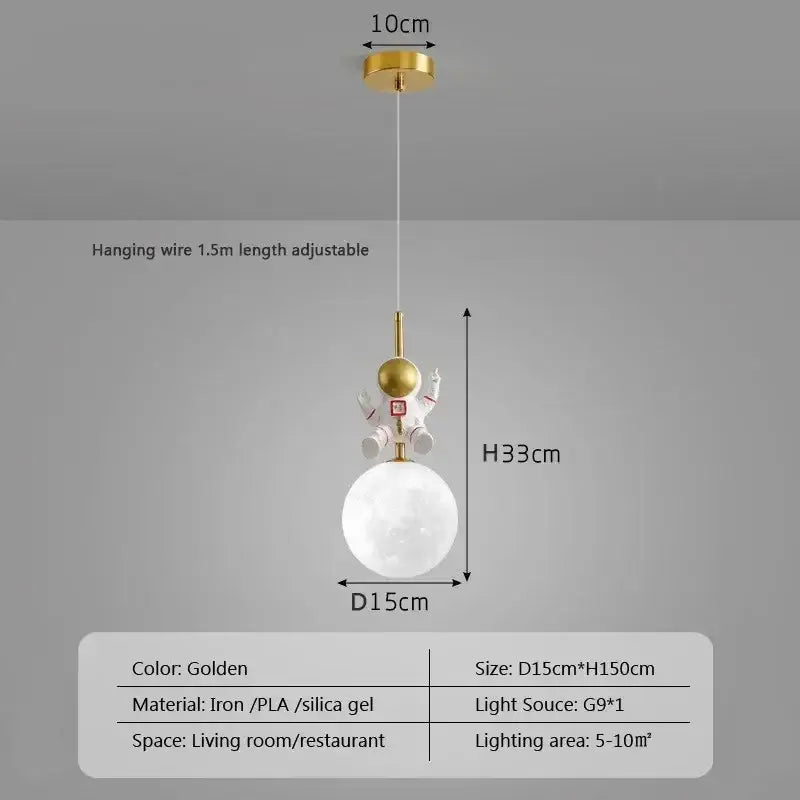 Astronaut moon white and gold led pendant light bedroom