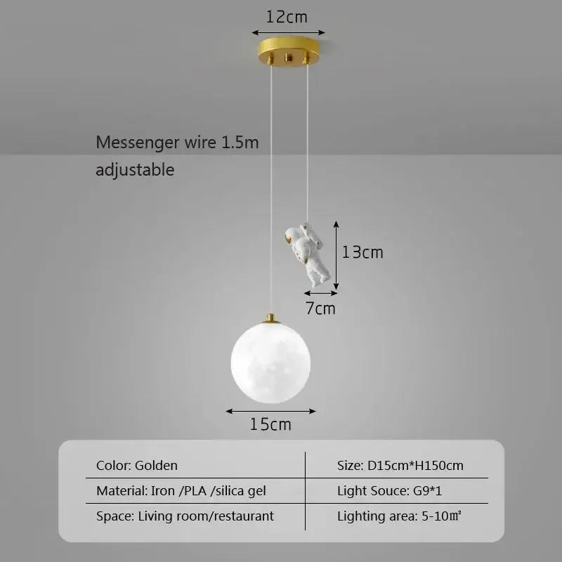 Astronaut moon white and gold led pendant light bedroom
