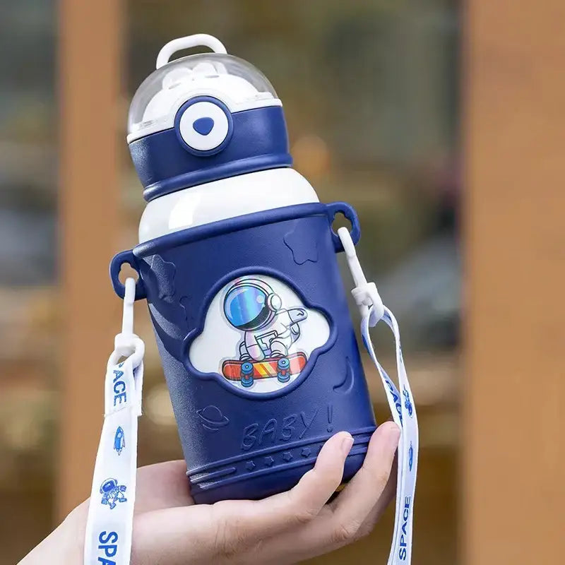 Astronaut white & navy blue stainless steel thermos bottle kids room
