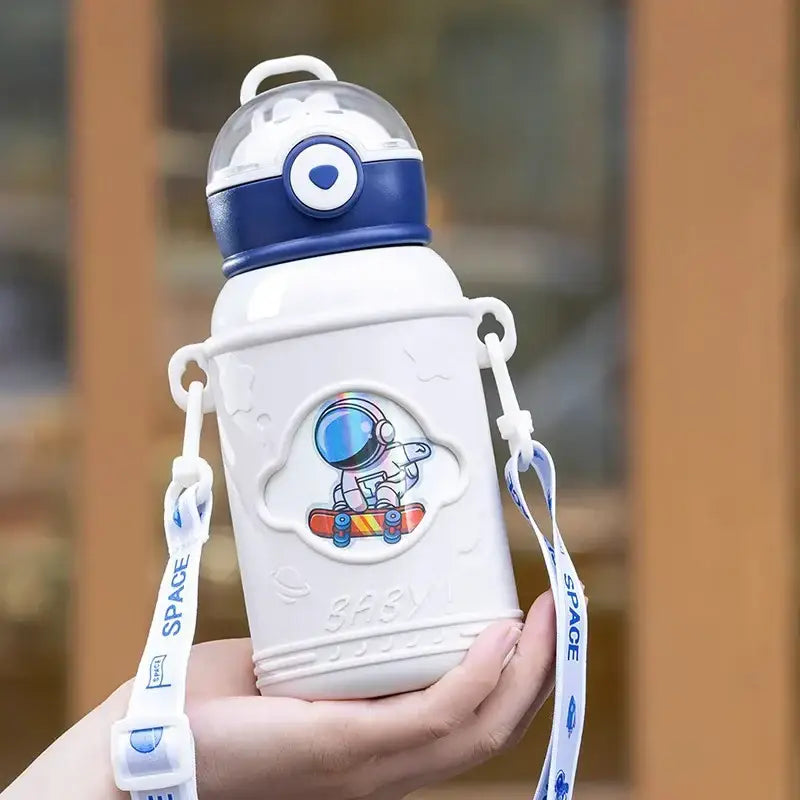 Astronaut white & navy blue stainless steel thermos bottle kids room
