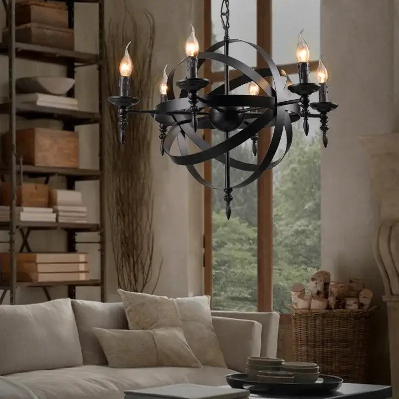 Atomic black iron pendant light living room eight bulb chandelier