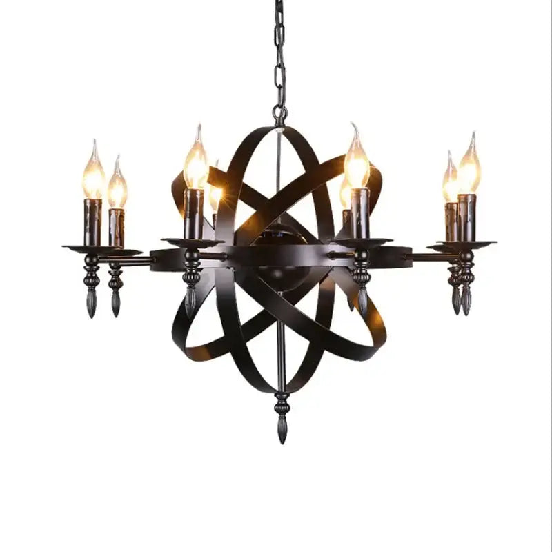 Atomic black iron pendant light living room eight bulb chandelier