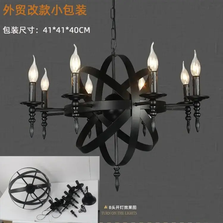 Atomic black iron pendant light living room eight bulb chandelier