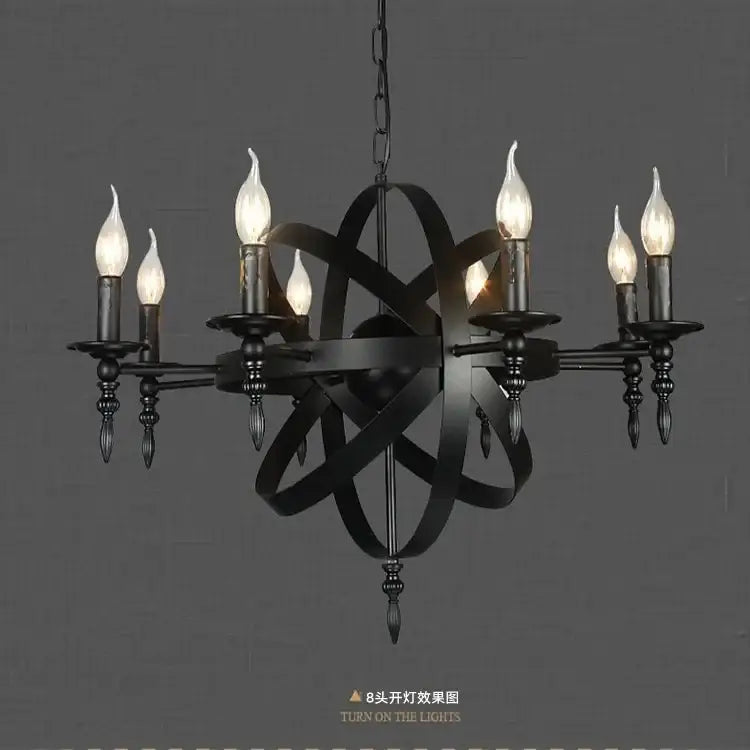 Atomic black iron pendant light living room eight bulb chandelier