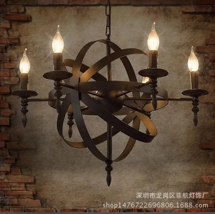 Atomic black iron pendant light living room eight bulb chandelier
