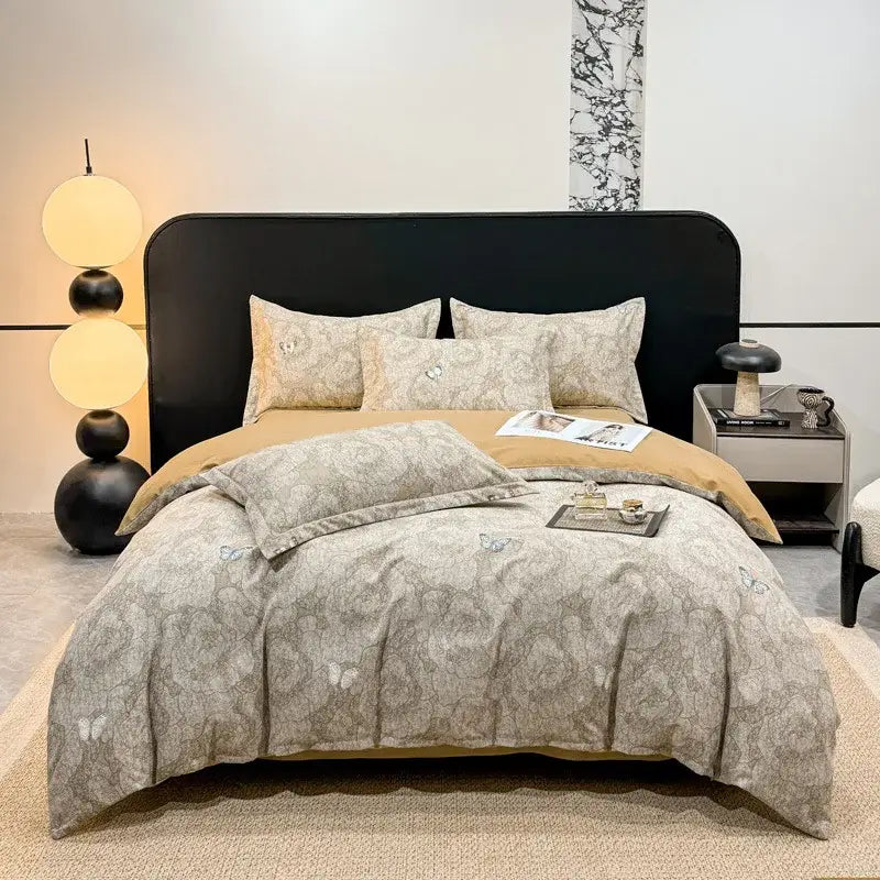Autumnal leaf cream brushed cotton duvet cover set bedroom