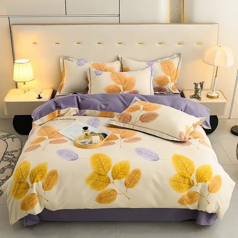 Autumnal leaf cream brushed cotton duvet cover set bedroom