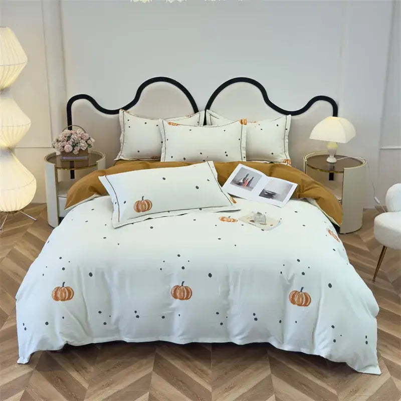 Autumnal leaf cream brushed cotton duvet cover set bedroom