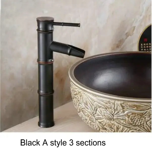 Bamboo antique brass & black basin mixer tap bathroom faucet