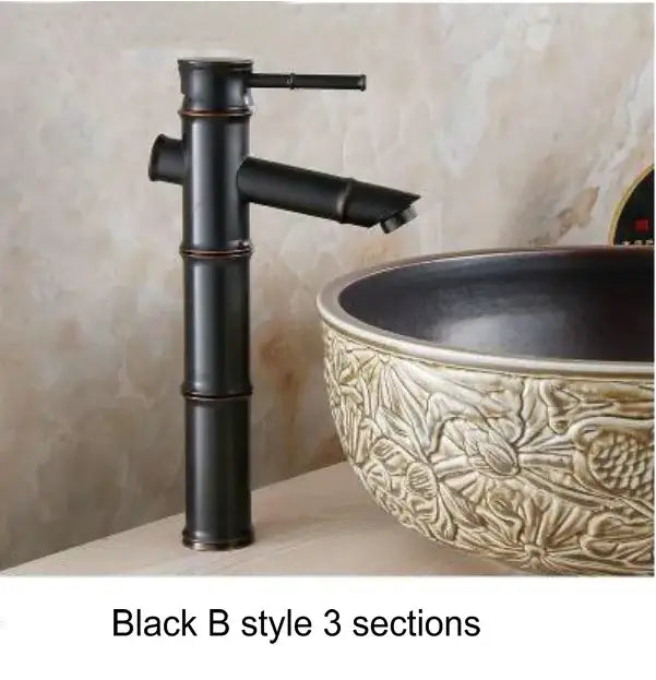 Bamboo antique brass & black basin mixer tap bathroom faucet