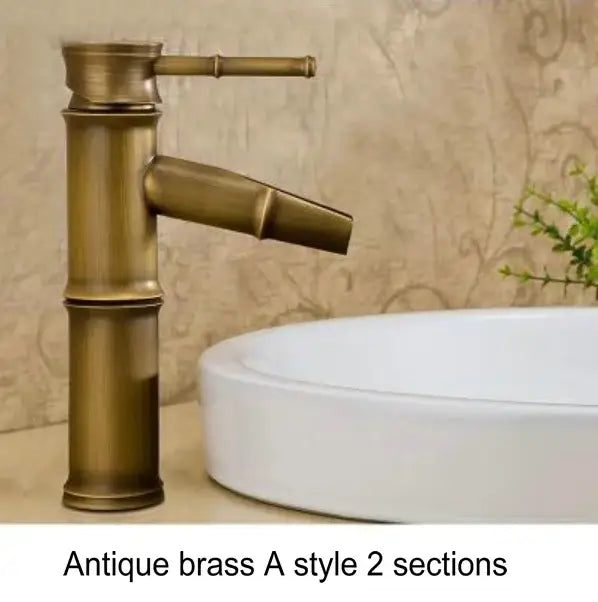 Bamboo antique brass & black basin mixer tap bathroom faucet