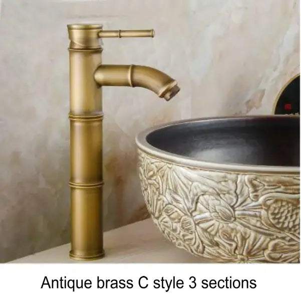Bamboo antique brass & black basin mixer tap bathroom faucet