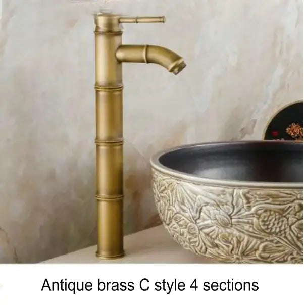 Bamboo antique brass & black basin mixer tap bathroom faucet