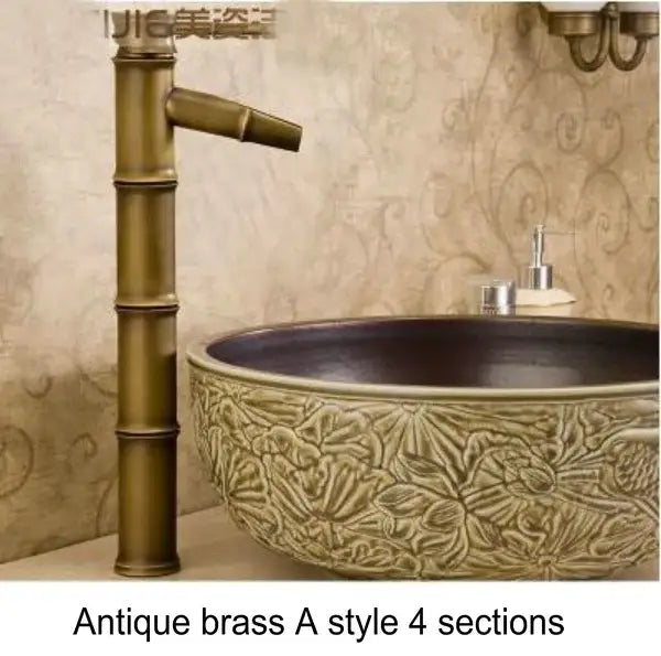 Bamboo antique brass & black basin mixer tap bathroom faucet