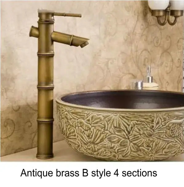 Bamboo antique brass & black basin mixer tap bathroom faucet
