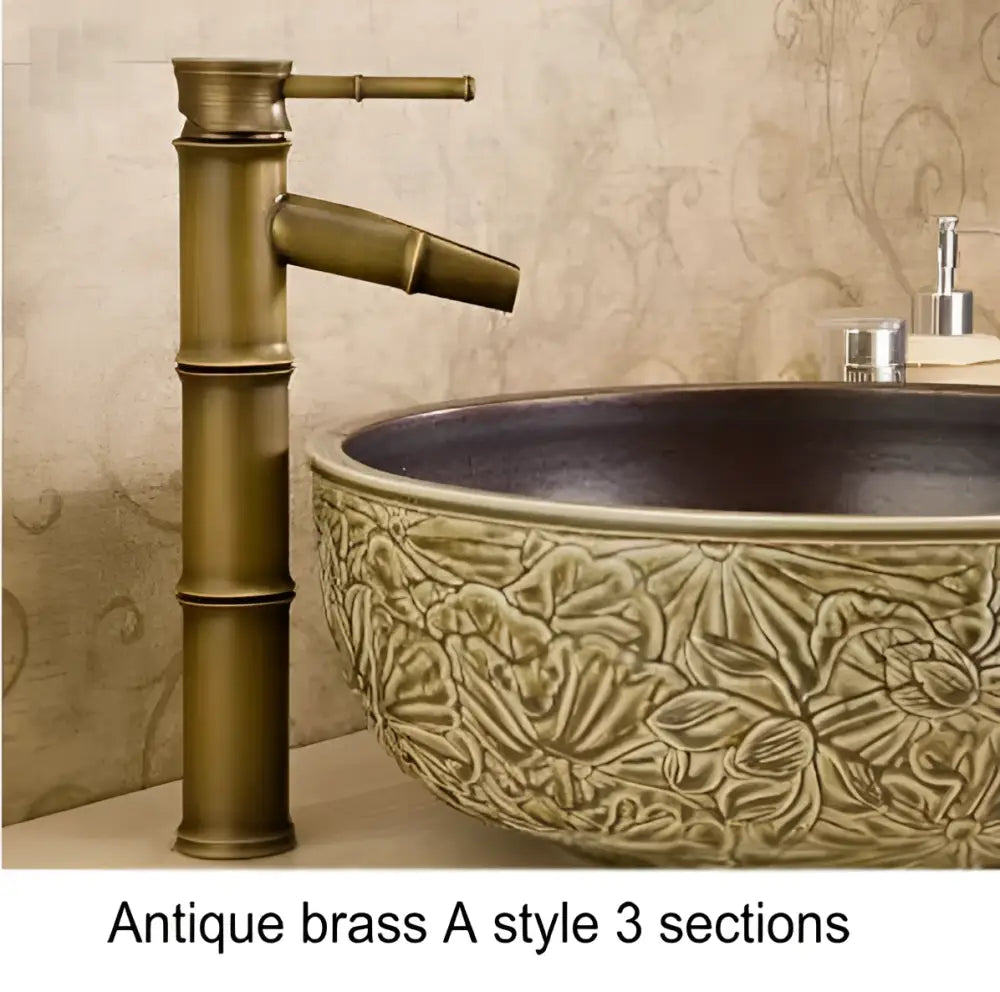 Bamboo antique brass & black basin mixer tap bathroom faucet