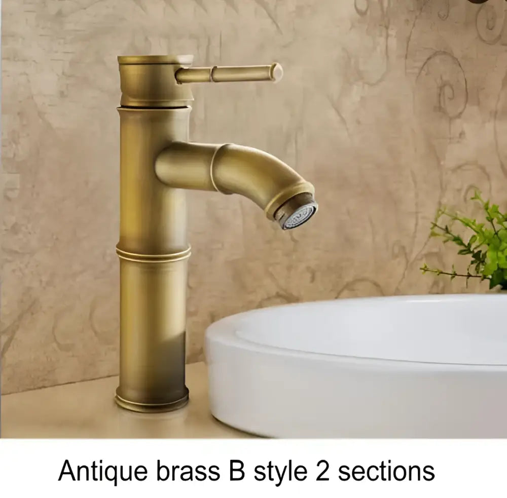 Bamboo antique brass & black basin mixer tap bathroom faucet