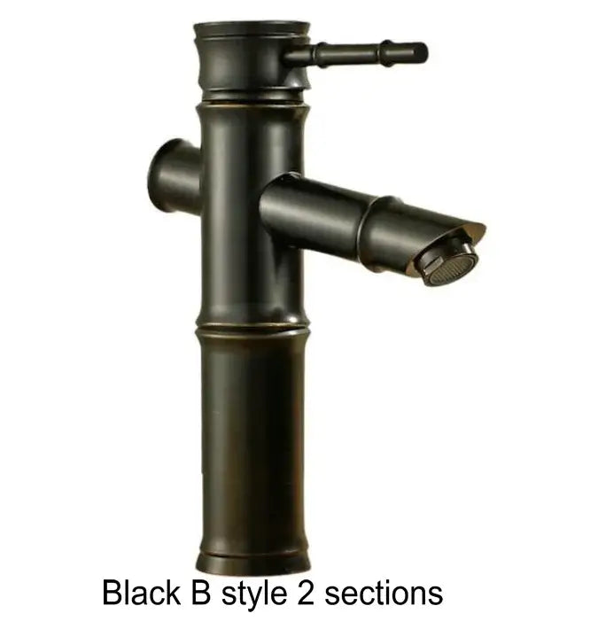 Bamboo antique brass & black basin mixer tap bathroom faucet