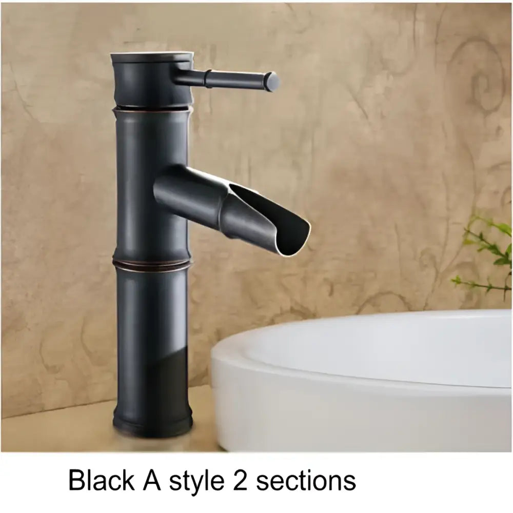 Bamboo antique brass & black basin mixer tap bathroom faucet