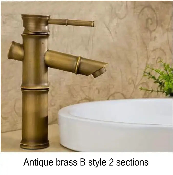 Bamboo antique brass & black basin mixer tap bathroom faucet