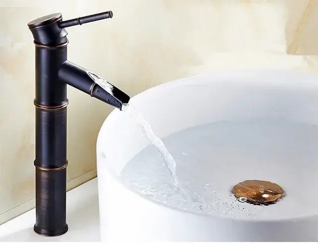 Bamboo black & copper high arch mixer bathroom waterfall faucet