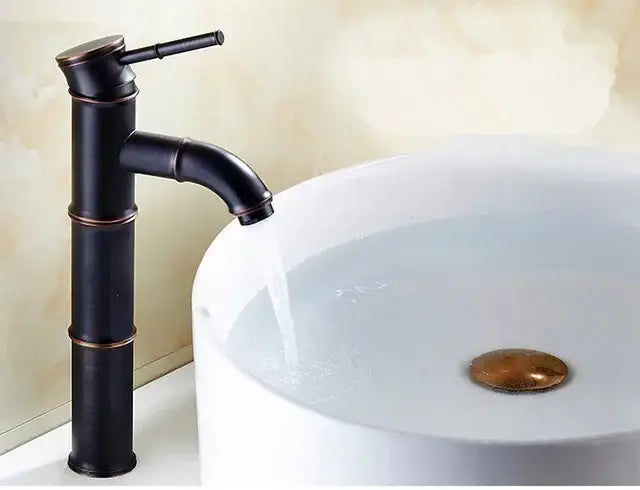 Bamboo black & copper high arch mixer bathroom waterfall faucet