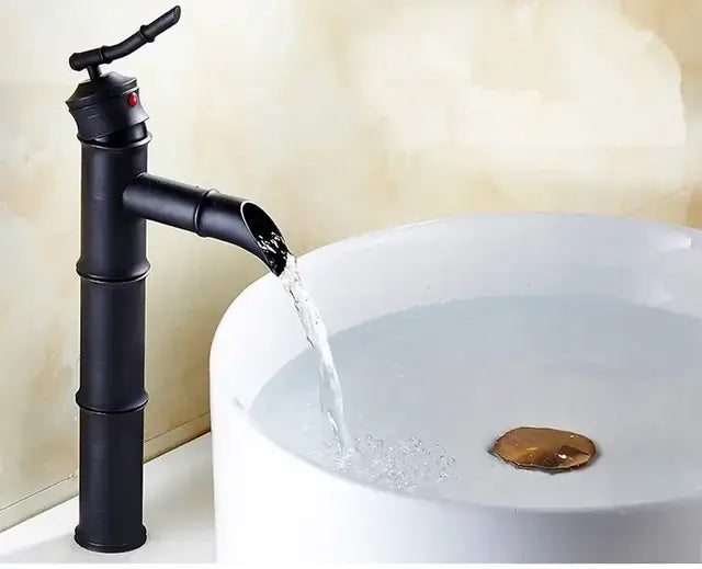 Bamboo black & copper high arch mixer bathroom waterfall faucet