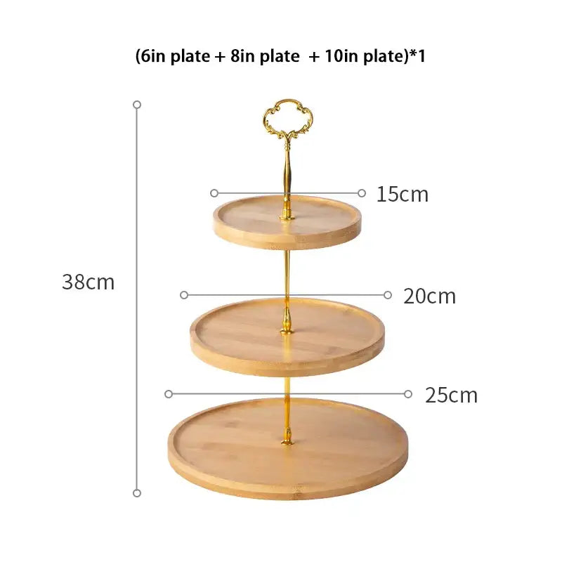 Bamboo fruit cake stand gold 3 tier wood tray dining room dessert rack