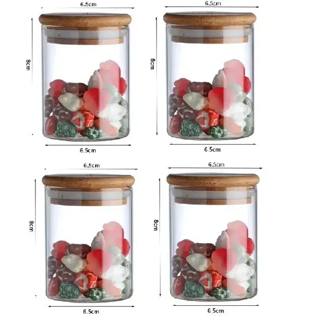 Bamboo lid glass food storage jar with labels kitchen spice set