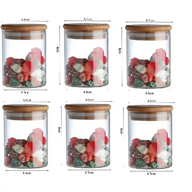 Bamboo lid glass food storage jar with labels kitchen spice set