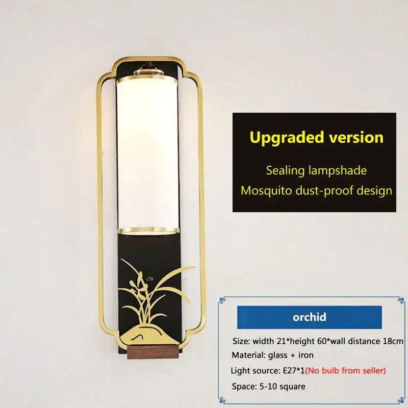 Bamboo motif gold iron glass wall lamp for bedroom or living room