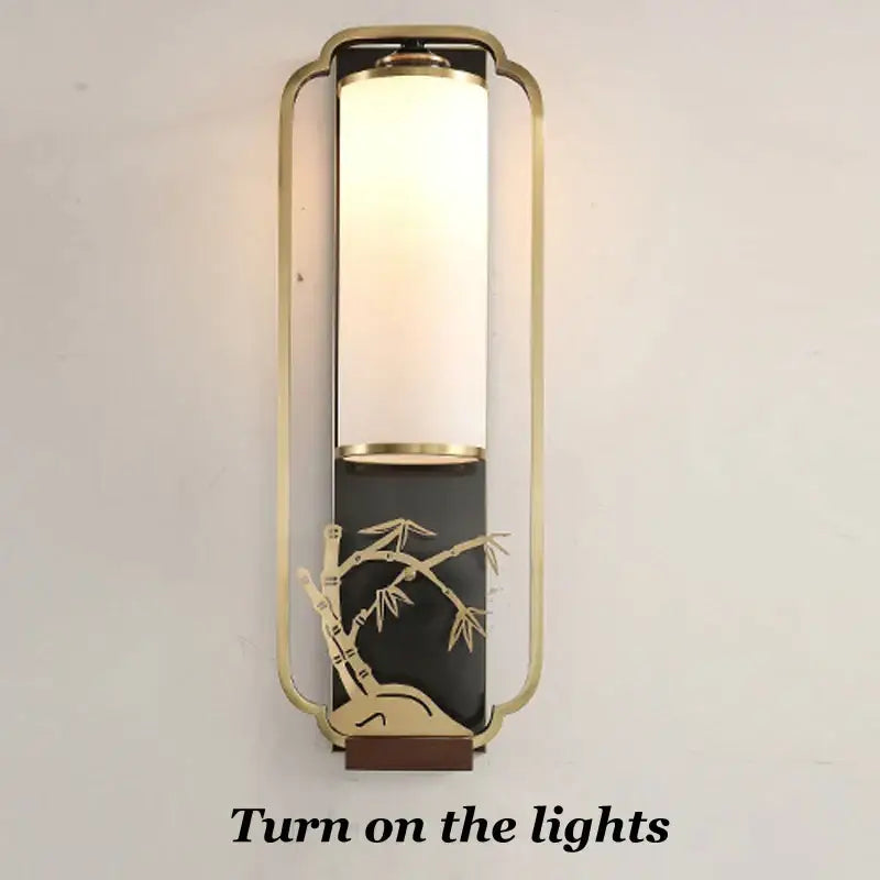Bamboo motif gold iron glass wall lamp for bedroom or living room