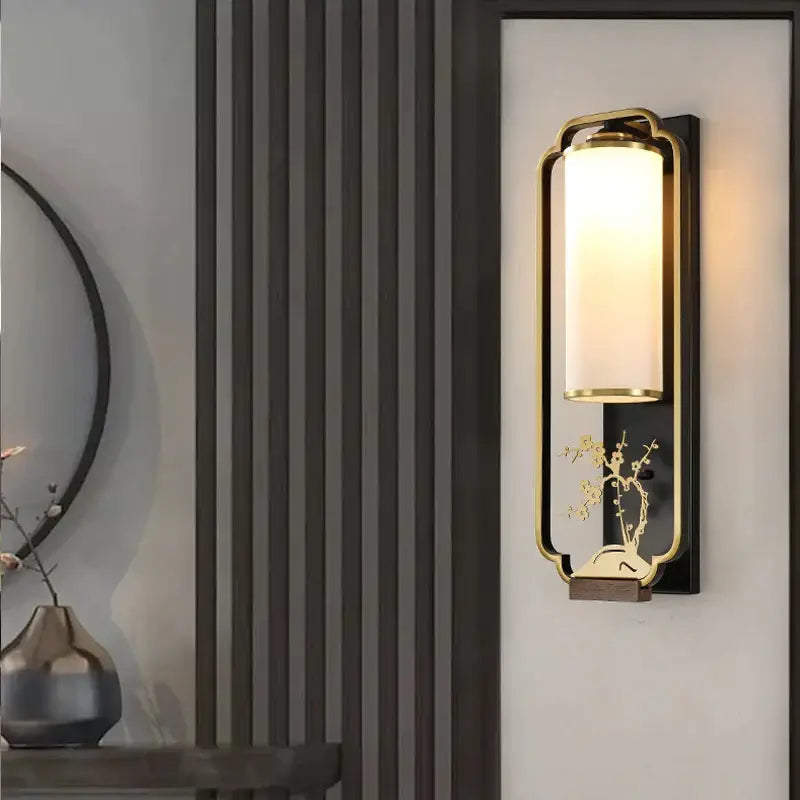 Bamboo motif gold iron glass wall lamp for bedroom or living room