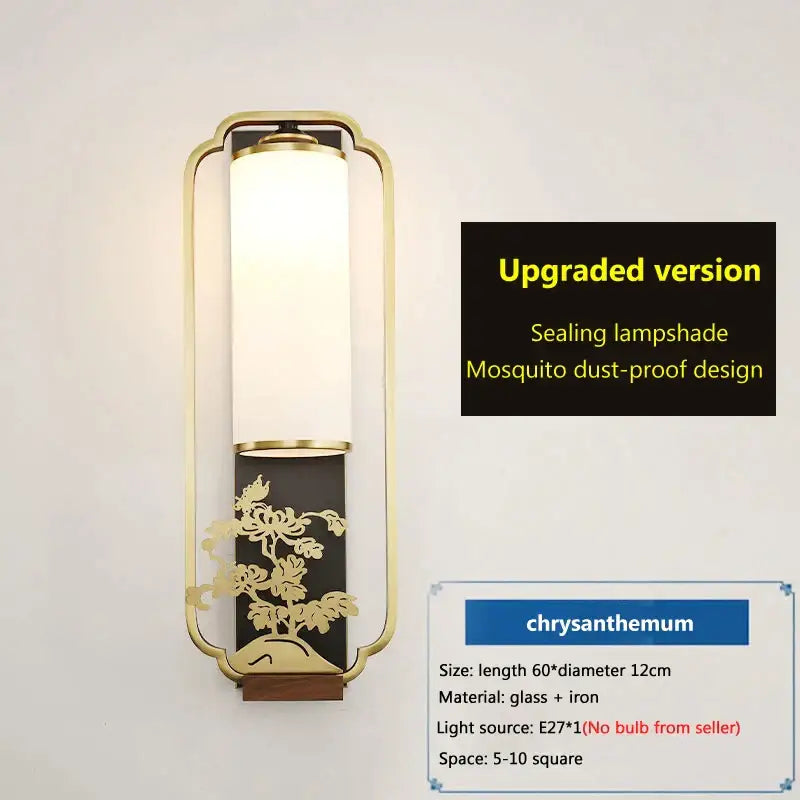 Bamboo motif gold iron glass wall lamp for bedroom or living room