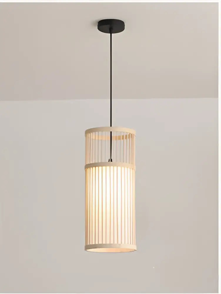 Bamboo wooden pendant lamp e27 – kitchen bar cylindrical light