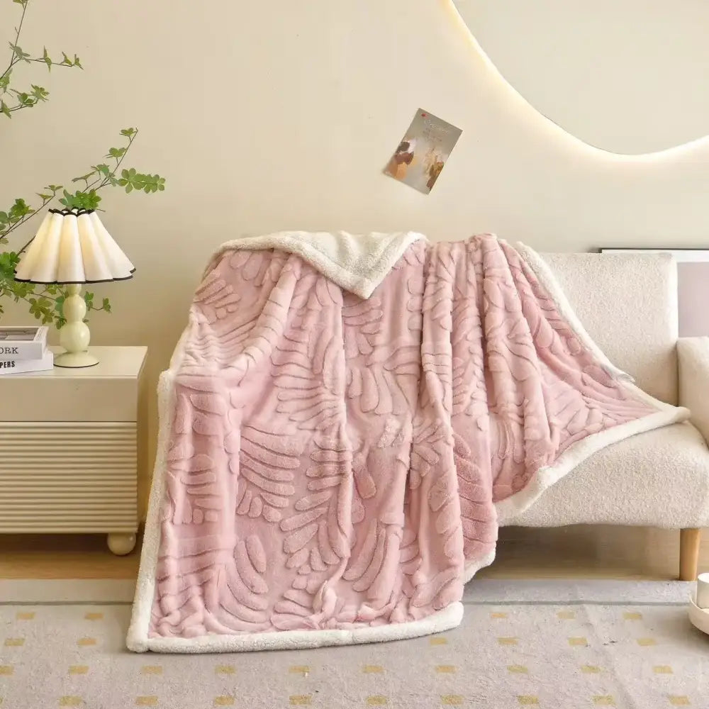 Banana leaf jacquard faux rabbit fur bedroom throw blanket