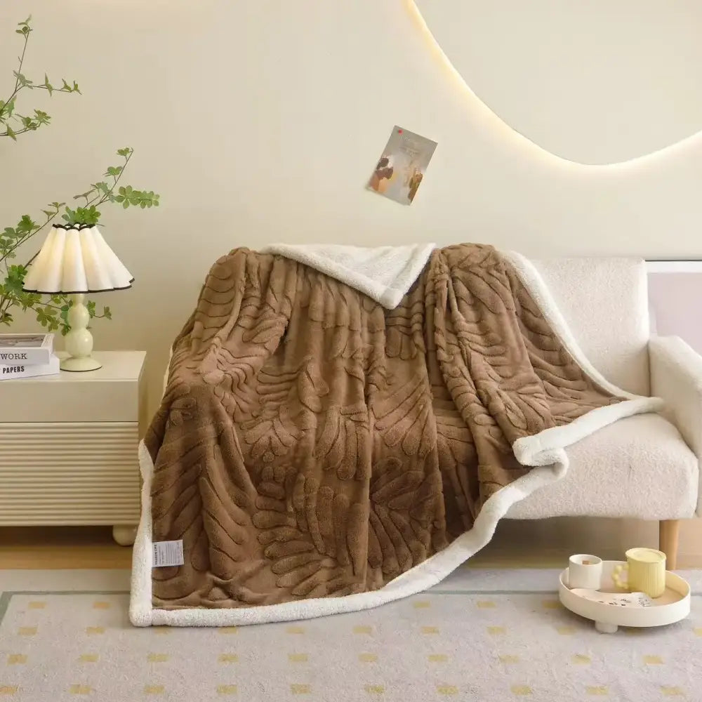 Banana leaf jacquard faux rabbit fur bedroom throw blanket
