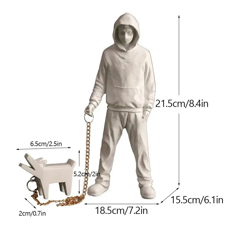 Banksy dog walker black & white resin statue living room street art