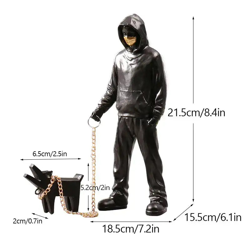 Banksy dog walker black & white resin statue living room street art
