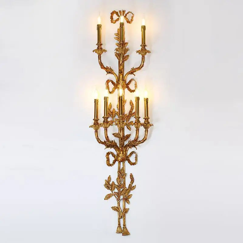 Baroque antique brass leaf wall sconce dining room 5 candle lights