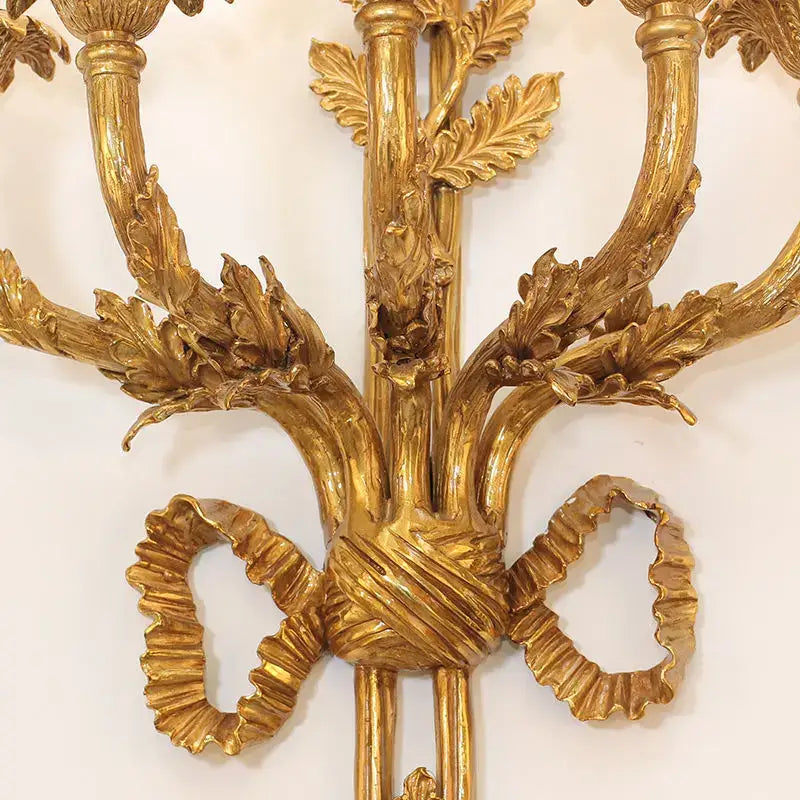 Baroque antique brass leaf wall sconce dining room 5 candle lights