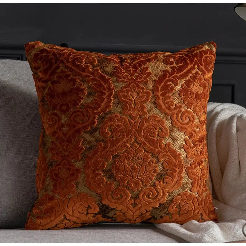 Baroque beige & silver damask cut velvet cushion covers living room
